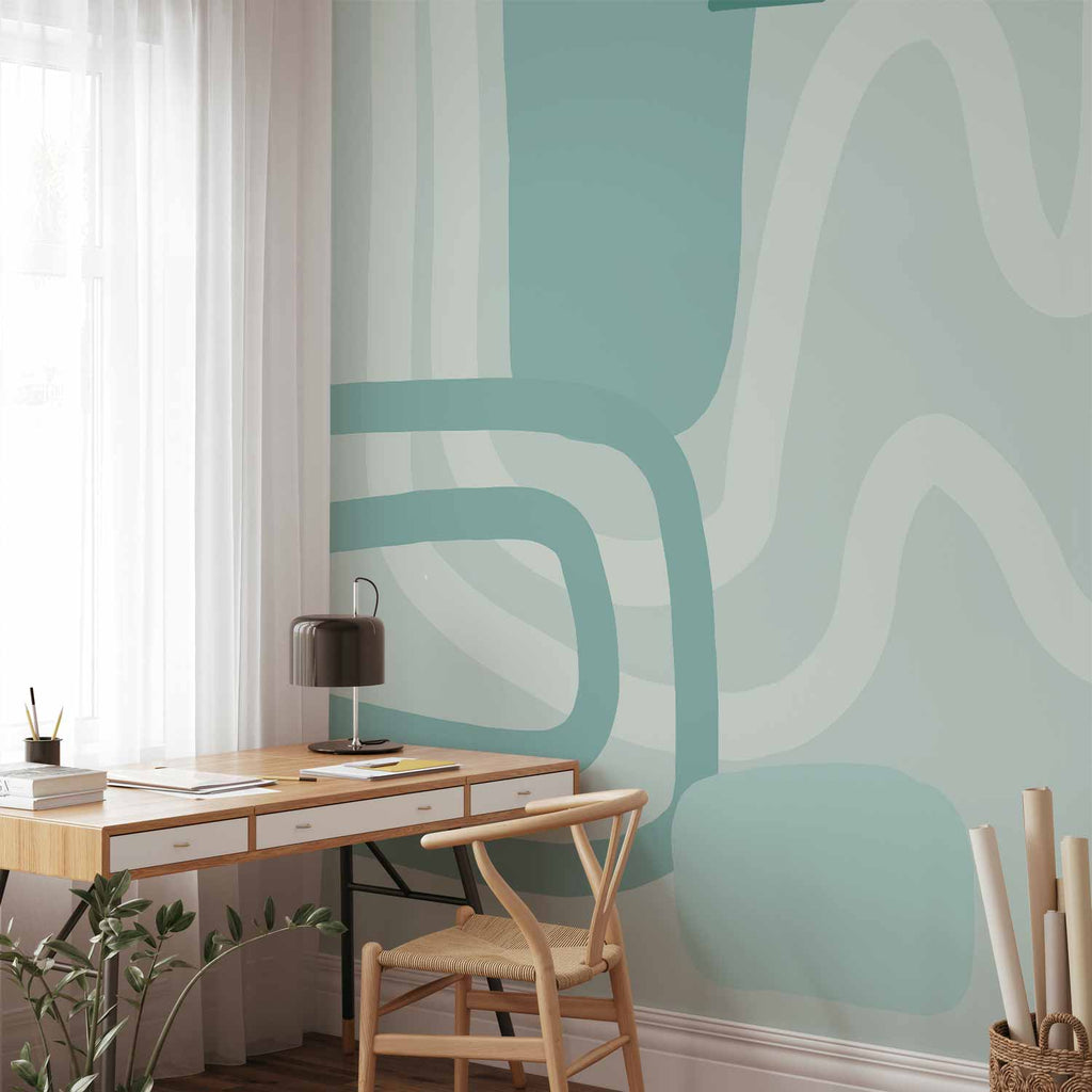 Geometric Wall Mural Featuring Turquoise Patterns