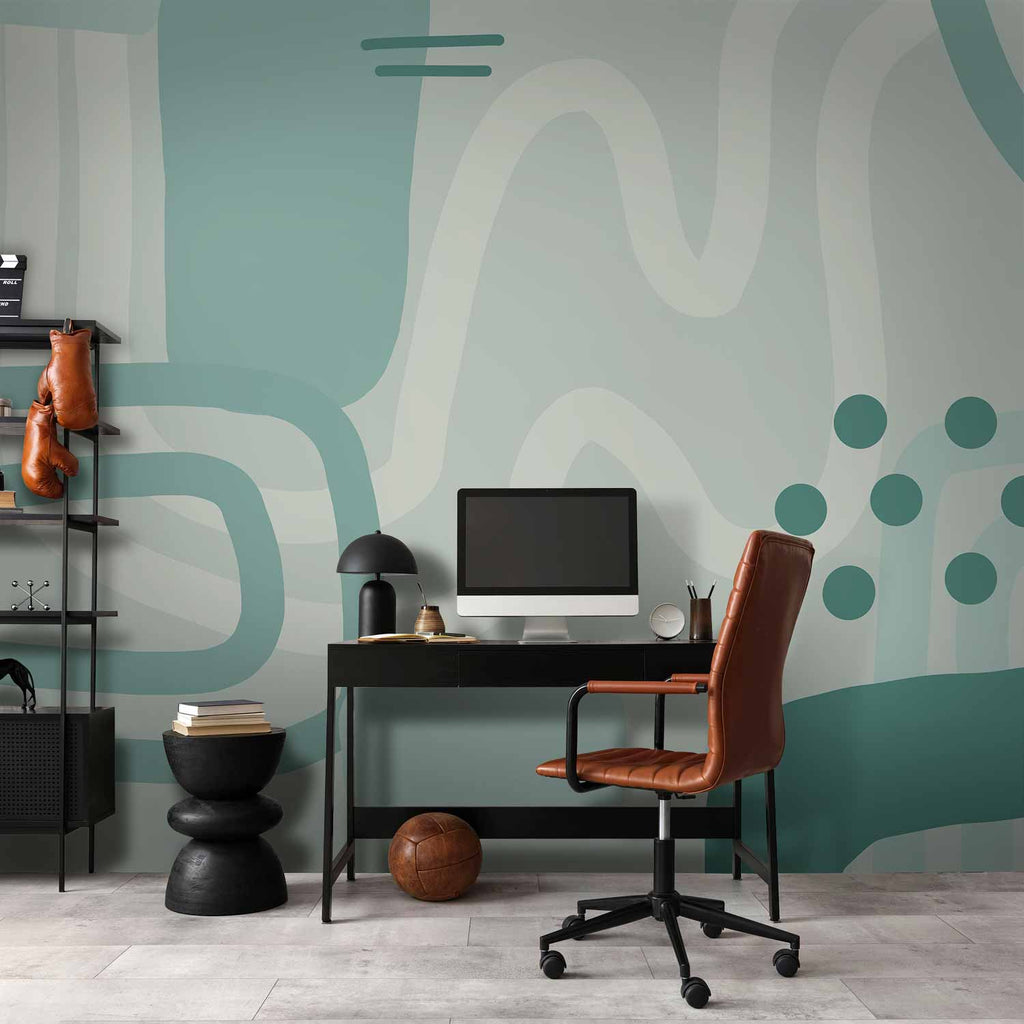 Turquoise Geometric Abstract Pattern Wall Mural