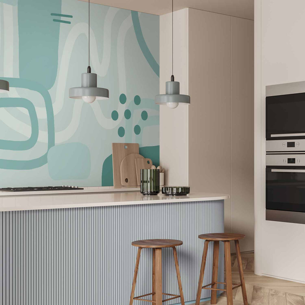 Turquoise Geometric Abstract Pattern Wall Mural