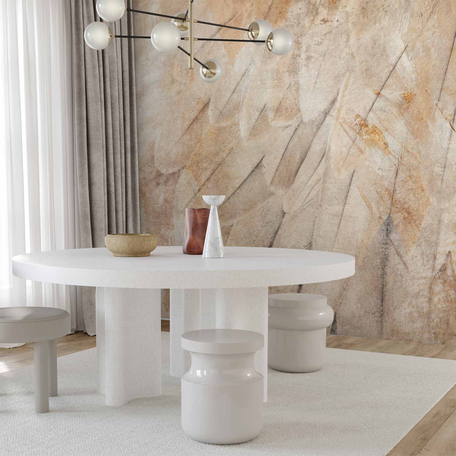 Minimalist Beige Feather Wings Wall Mural