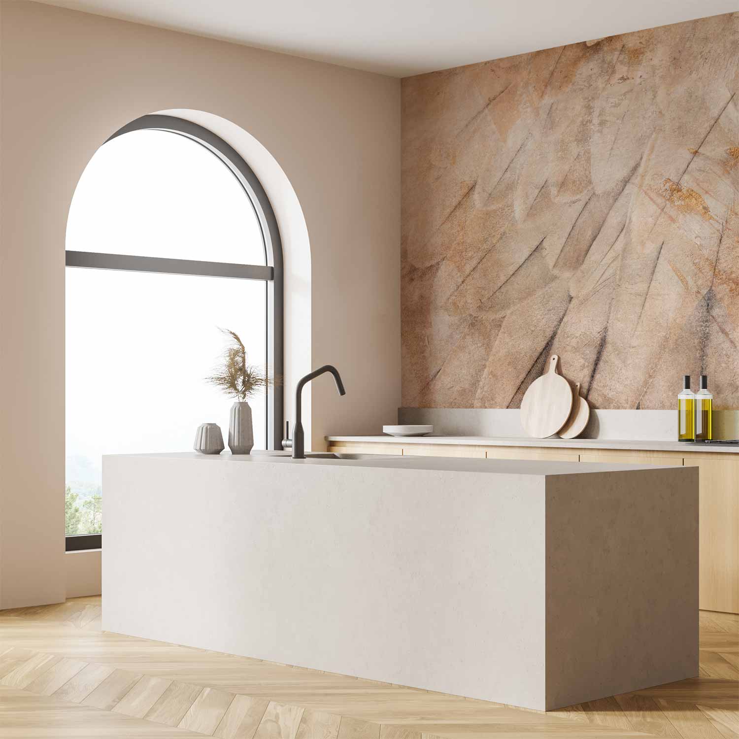 Minimalist Beige Feather Wings Wall Mural