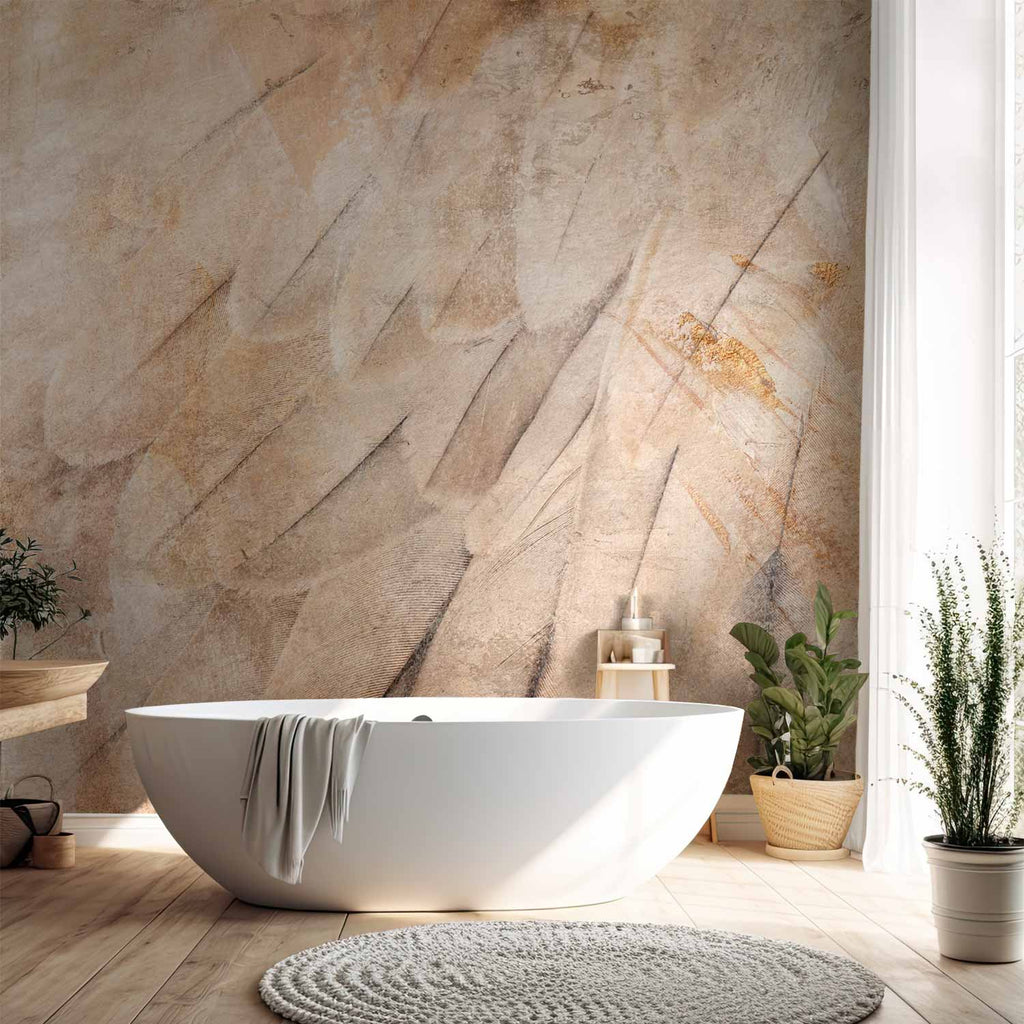 Minimalist Beige Feather Wings Wall Mural