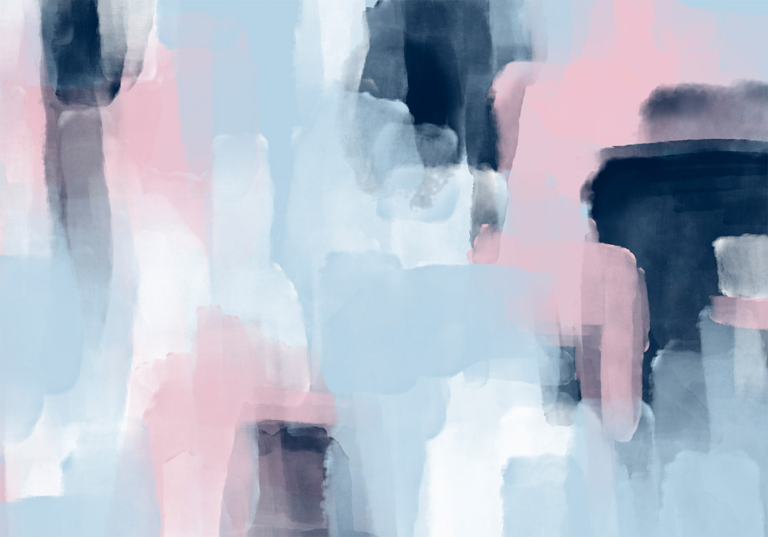 Wall Mural with Abstract Blue and Pink Shapes