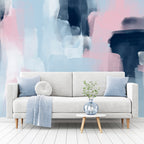Wall Mural with Abstract Blue and Pink Shapes