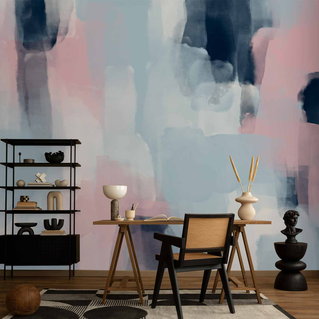 Blue and Pink Abstract Shapes Wall Mural