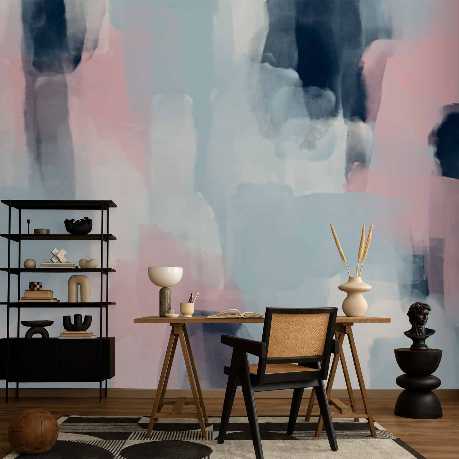 Blue and Pink Abstract Shapes Wall Mural