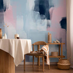 Wall Mural with Abstract Blue and Pink Shapes