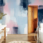 Blue and Pink Abstract Shapes Wall Mural