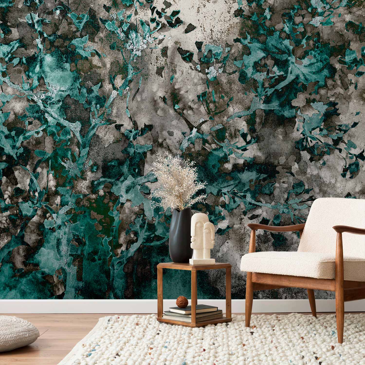 Scandinavian Wall Mural in Green Tones