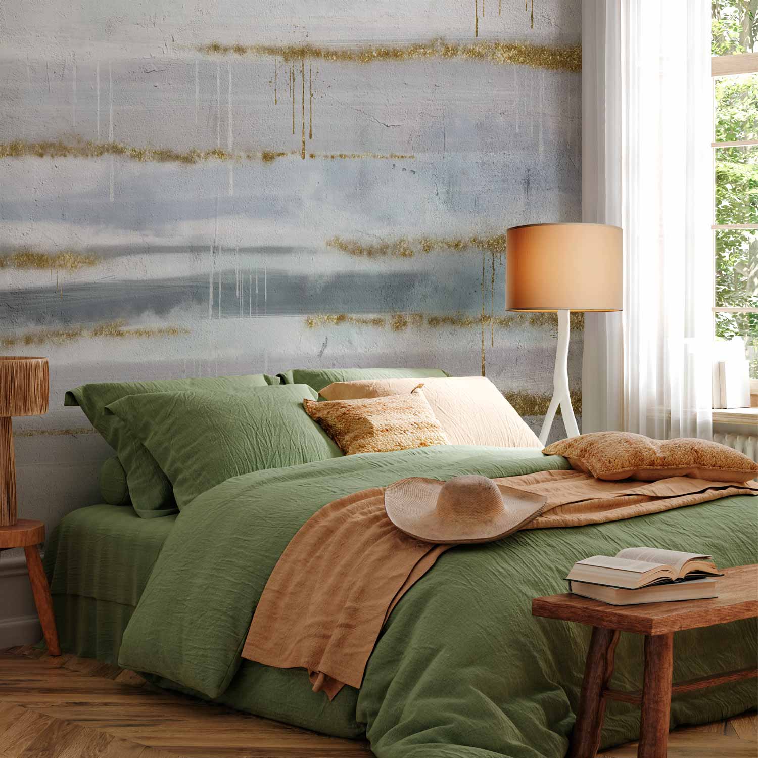 Abstract Gold Stripe Modern Wall Mural