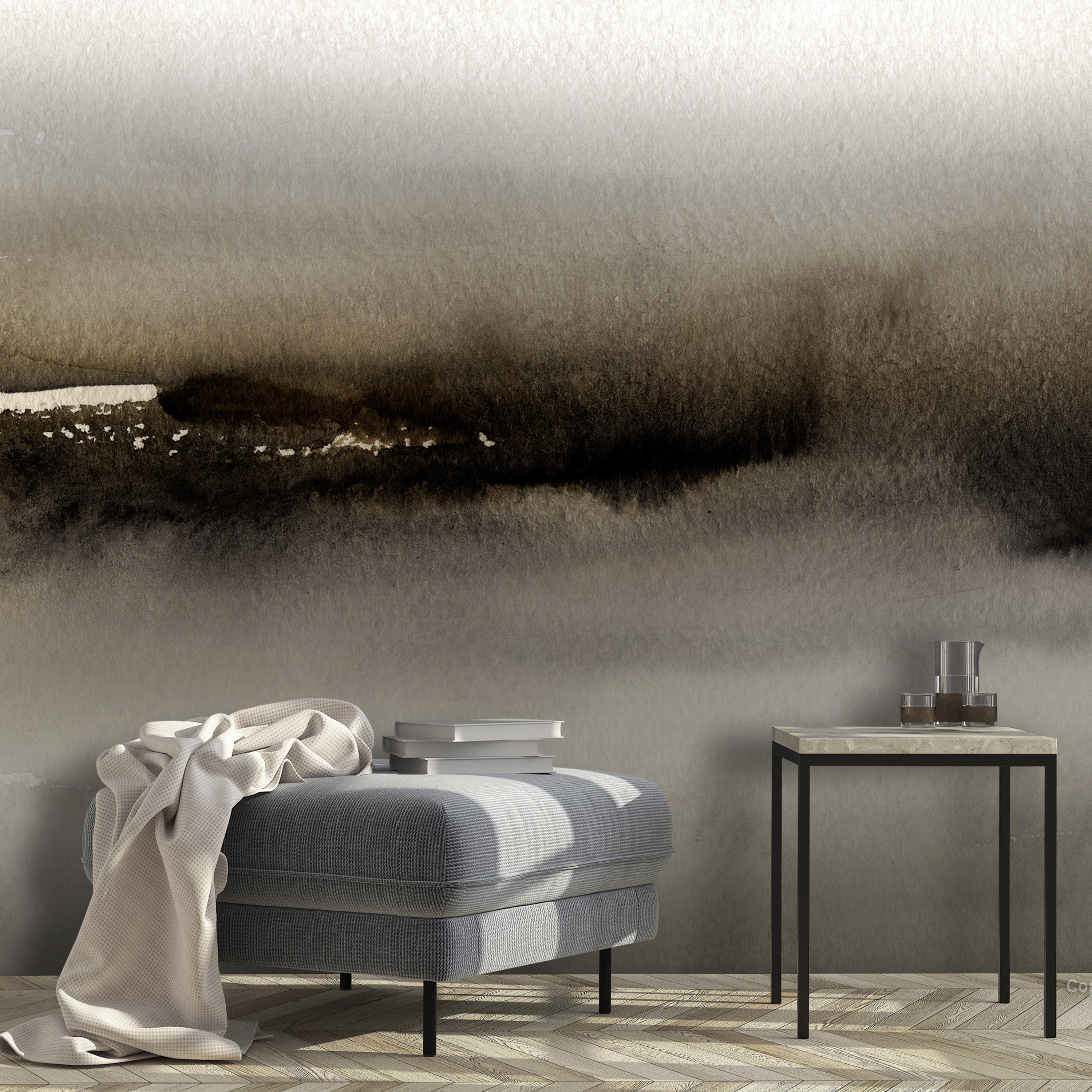 Abstract Modern Wall Mural with Grey and Black Pattern