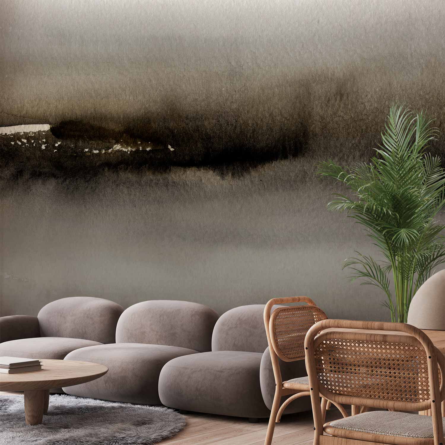 Abstract Modern Wall Mural with Grey and Black Pattern