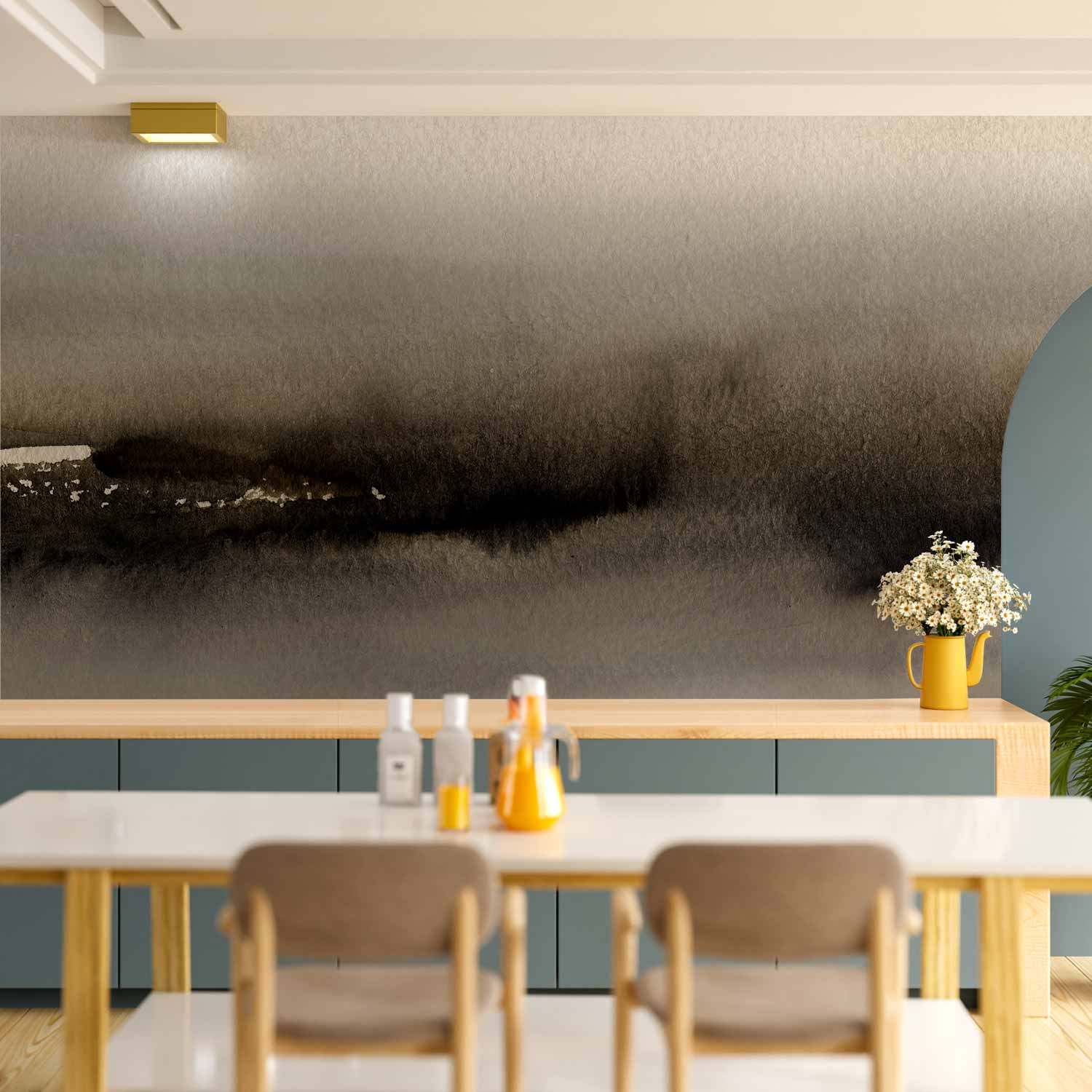 Abstract Modern Wall Mural with Grey and Black Pattern