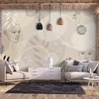 Beige Line Art Wall Mural for Elegant Spaces