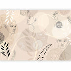 Beige Line Art Wall Mural for Elegant Spaces