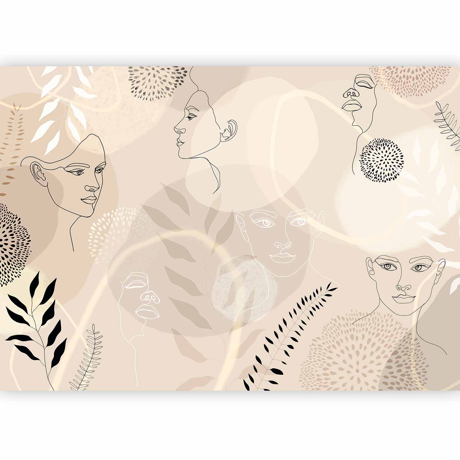 Beige Line Art Wall Mural for Elegant Spaces