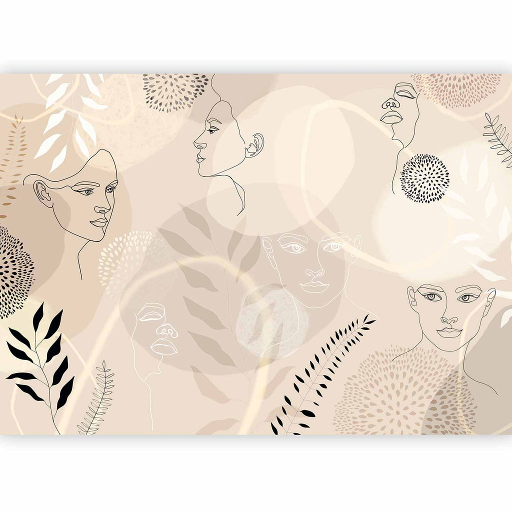 Beige Line Art Wall Mural for Elegant Spaces