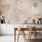 Beige Line Art Wall Mural for Elegant Spaces