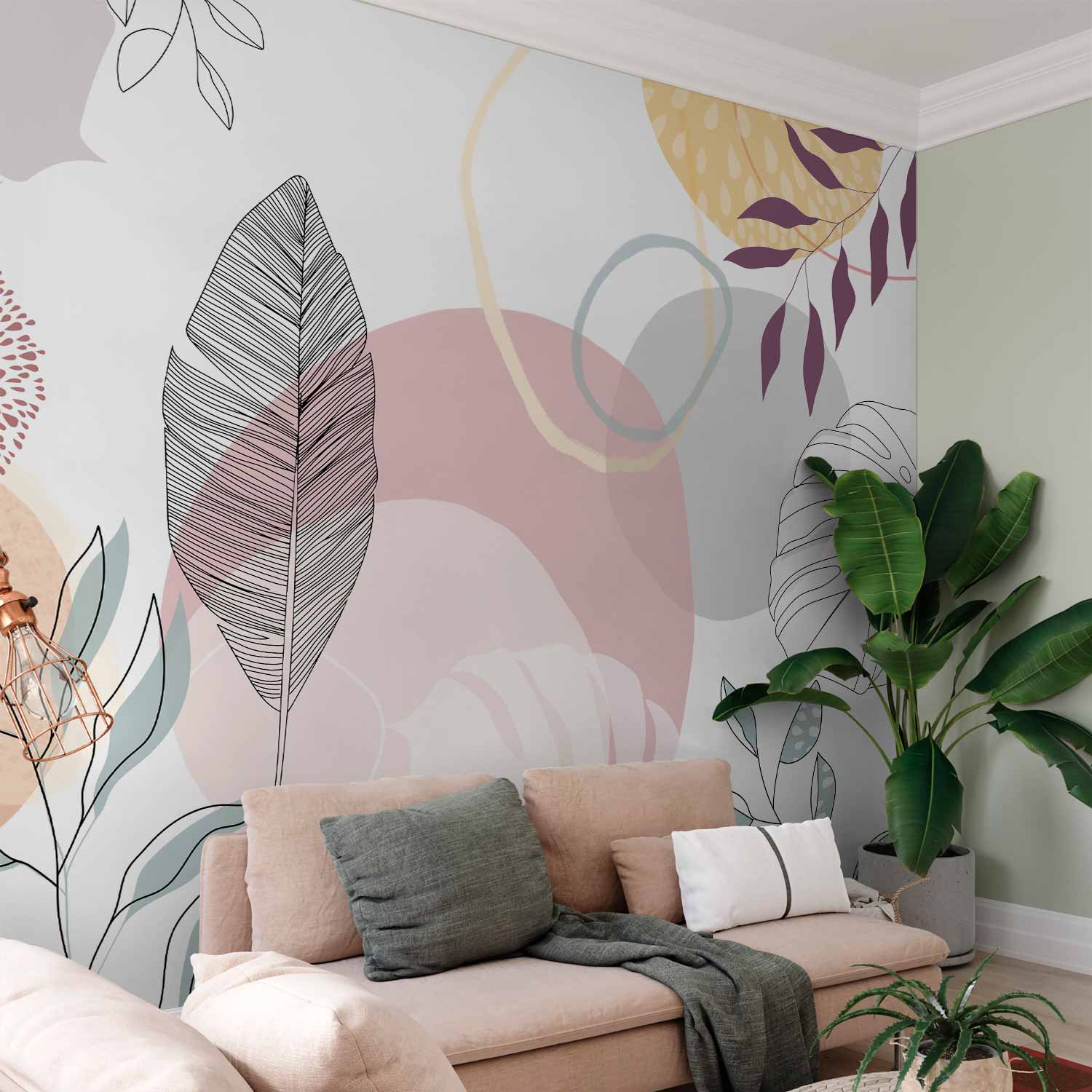 Vegetable Line Art Wall Mural for Modern Spaces