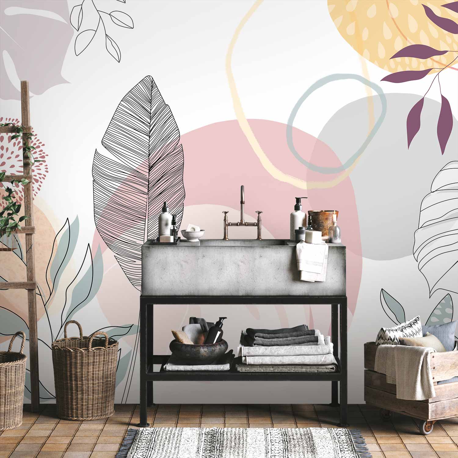 Vegetable Line Art Modern Wall Mural