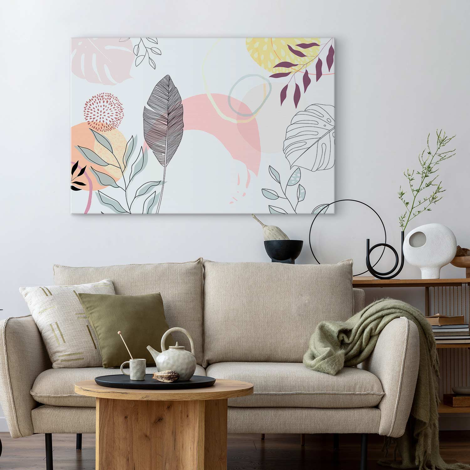 Pastel Botanical Line Art Canvas Print