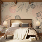 Warm Nature Line Art Leaves Wall Mural