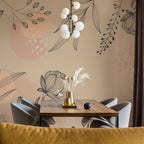 Warm Nature Line Art Leaves Wall Mural