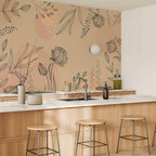 Warm Nature Line Art Leaves Wall Mural