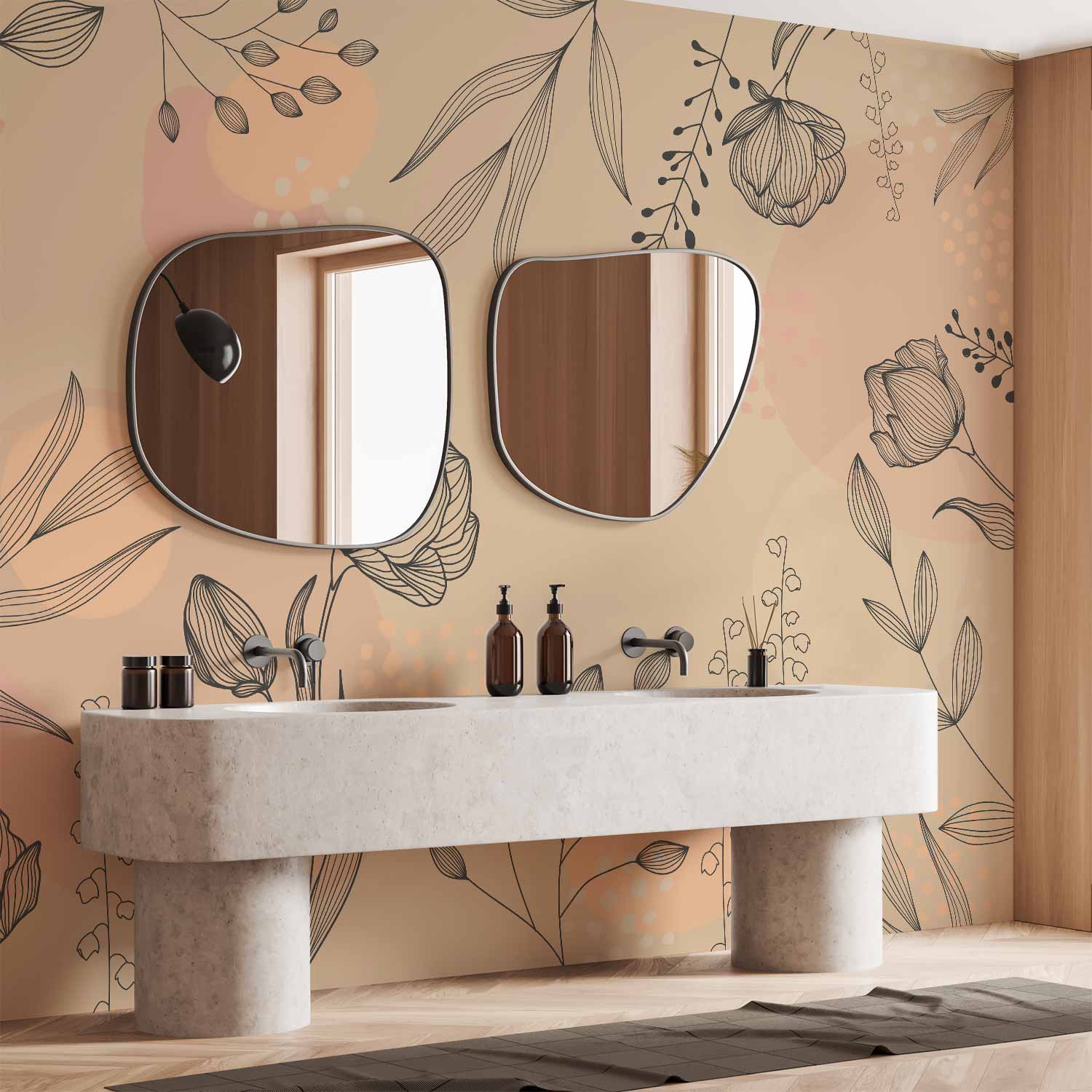 Warm Nature Line Art Leaves Wall Mural