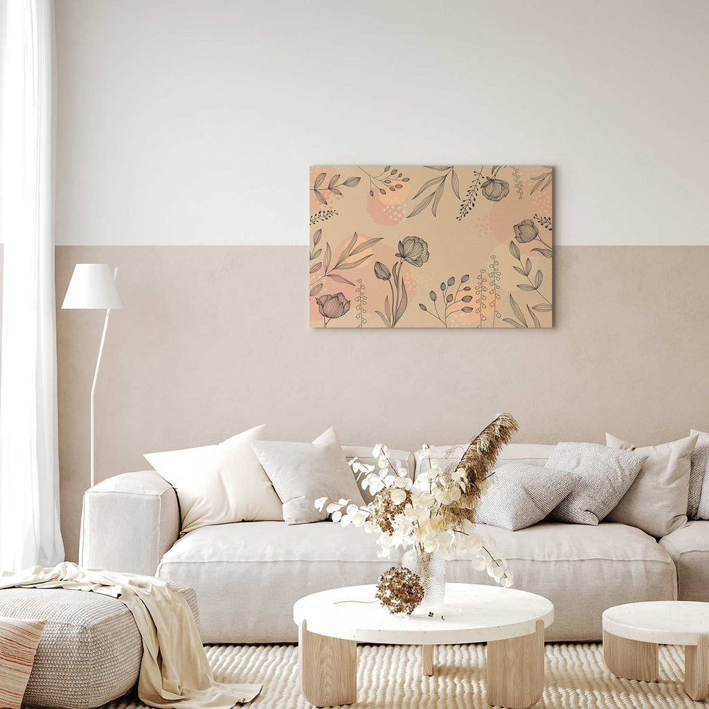 Warm Nature Leaves Line Art Canvas Print