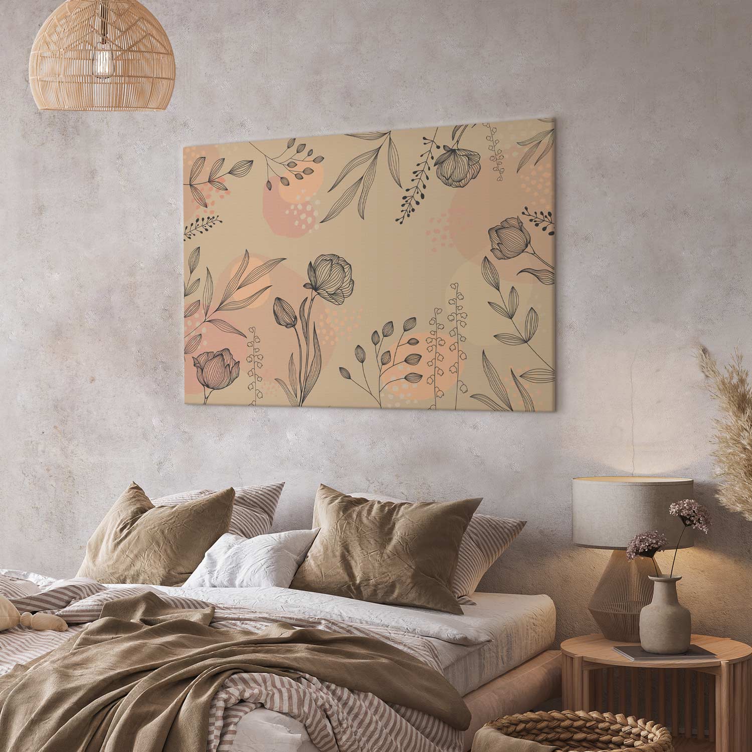 Warm Nature Leaves Line Art Canvas Print