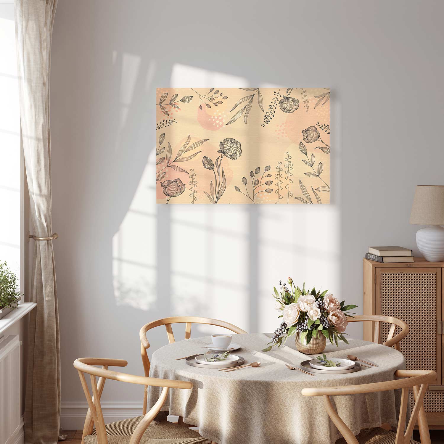 Warm Nature Leaves Line Art Canvas Print