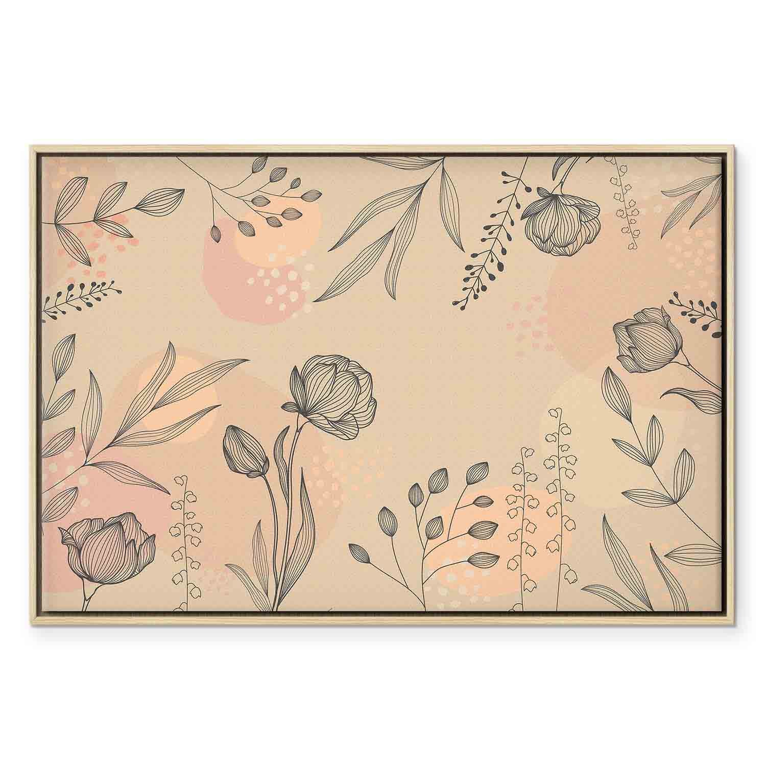 Warm Nature Leaves Line Art Canvas Print