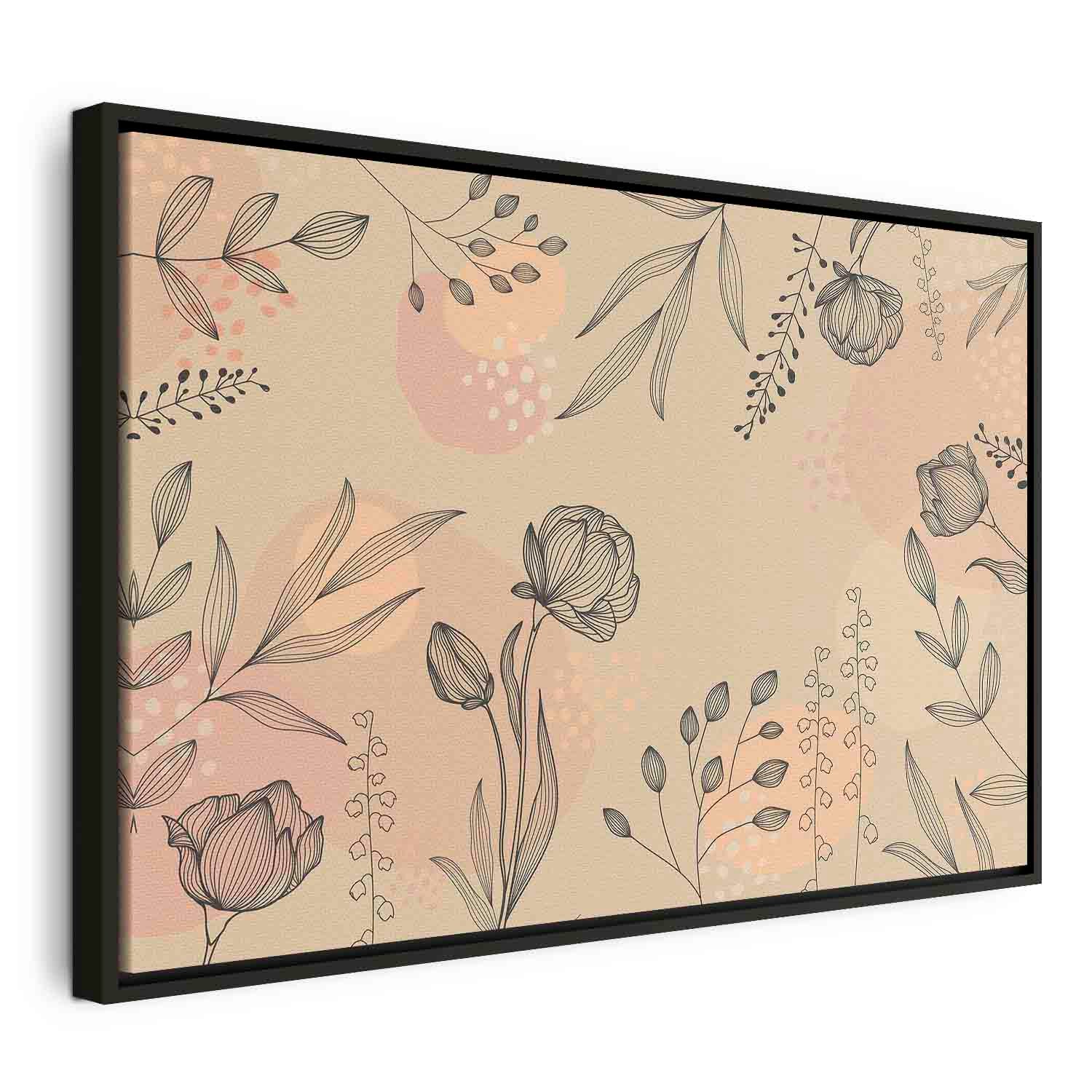 Warm Nature Leaves Line Art Canvas Print