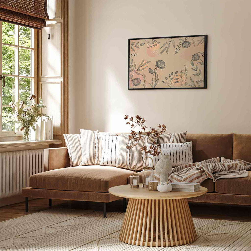 Warm Nature Leaves Line Art Canvas Print