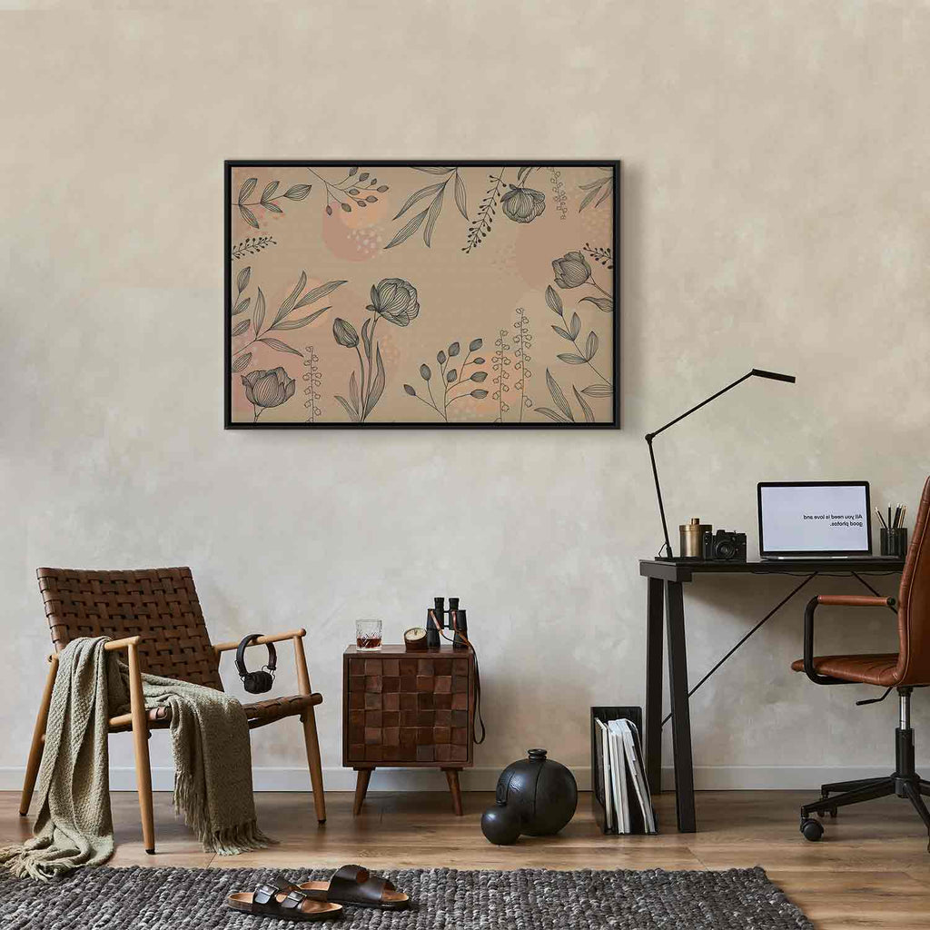 Warm Nature Leaves Line Art Canvas Print