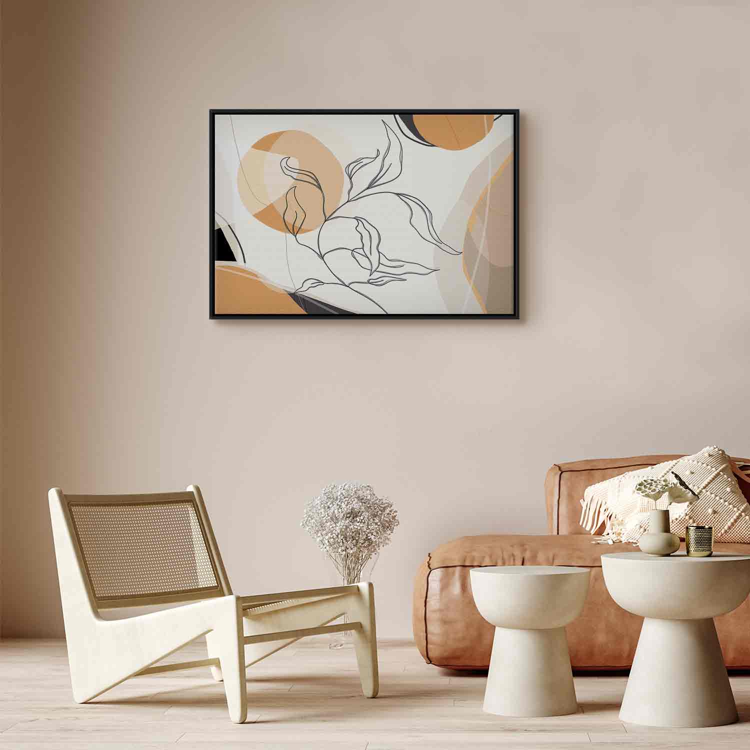 Leaf Line Art Landscape Canvas Print