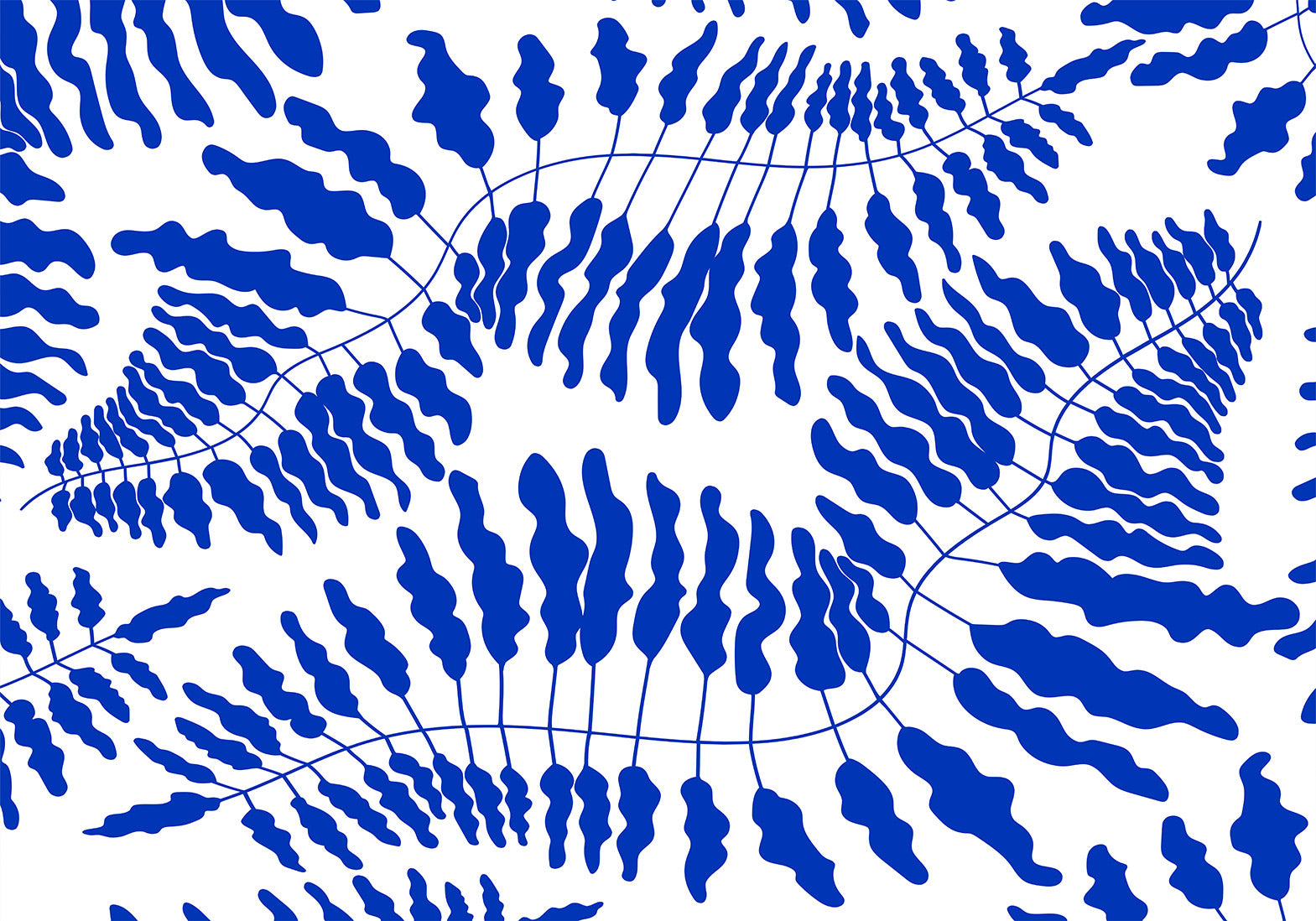 Blue Fern Wall Mural with Leaf Motifs