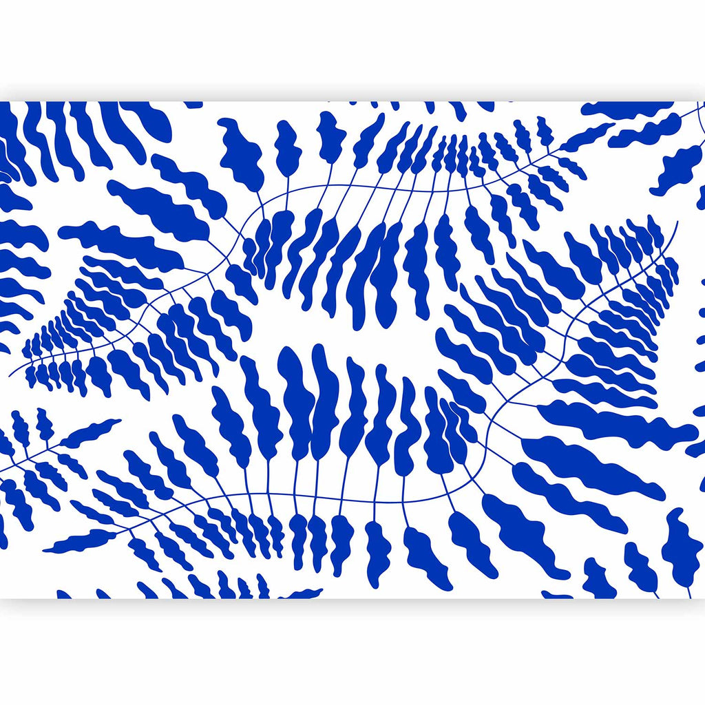 Blue Fern Wall Mural with Leaf Motifs