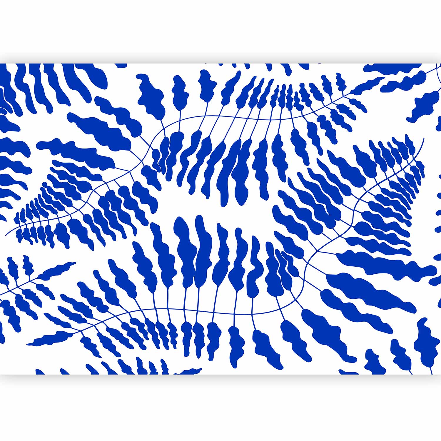 Blue Fern Wall Mural with Leaf Motifs