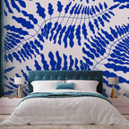 Blue Fern Line Art Wall Mural