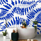 Blue Fern Line Art Wall Mural
