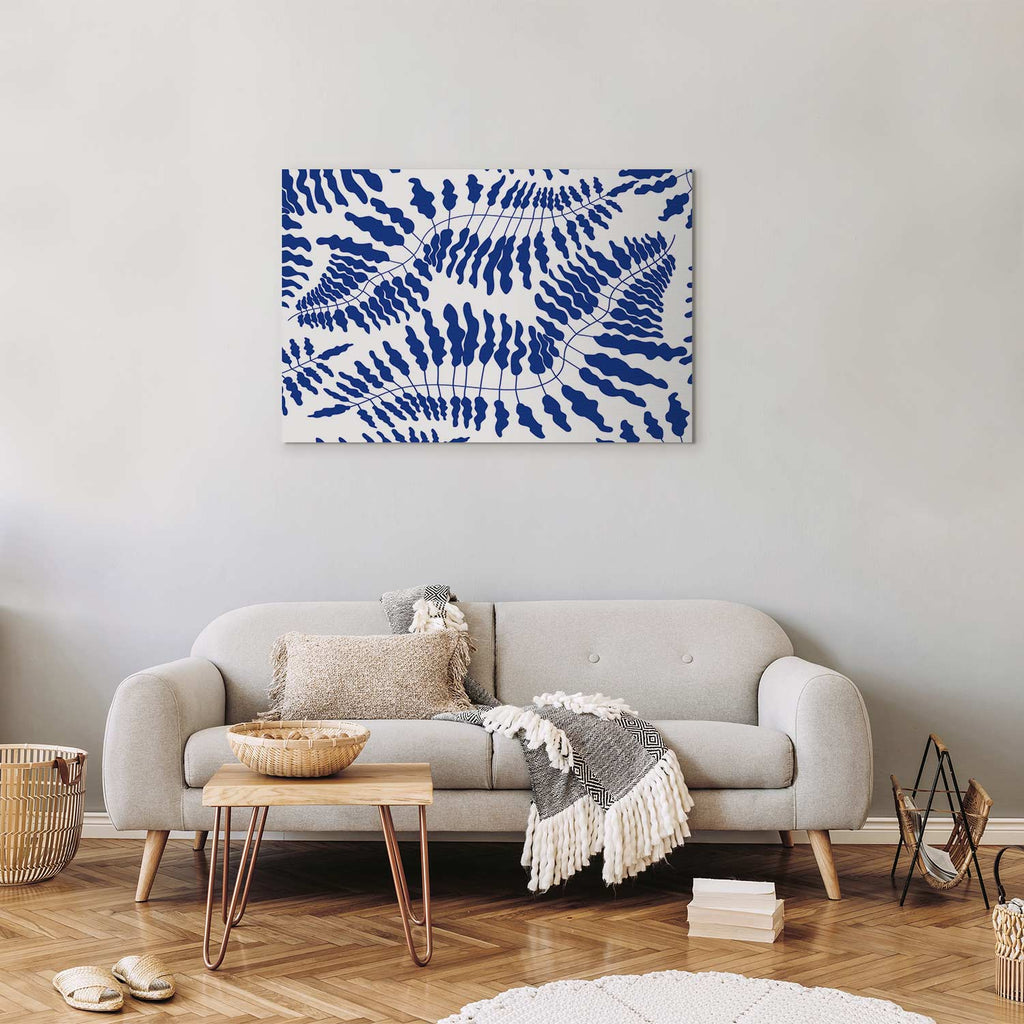 Cobalt Fern Line Art Canvas Print