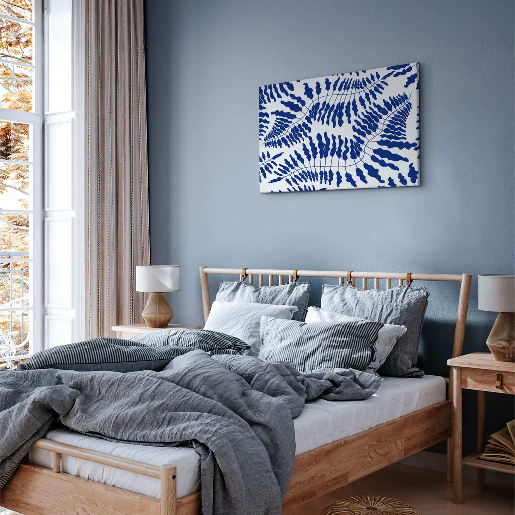 Cobalt Fern Line Art Canvas Print