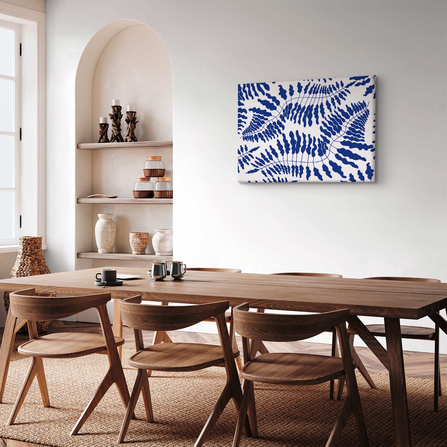 Cobalt Fern Line Art Canvas Print