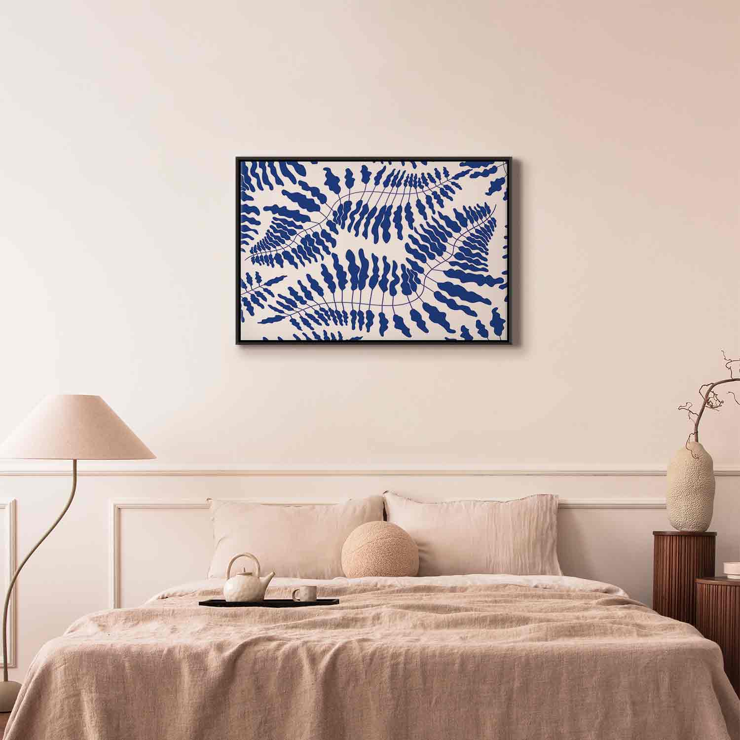 Cobalt Fern Line Art Canvas Print