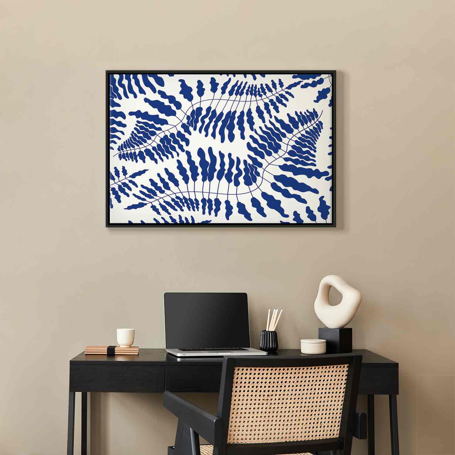 Cobalt Fern Line Art Canvas Print