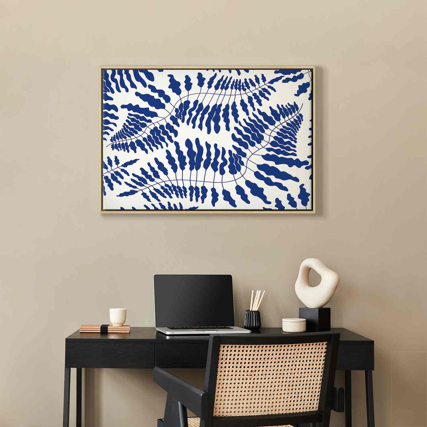 Cobalt Fern Line Art Canvas Print