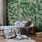 Green Labyrinth Line Art Leaves Wall Mural