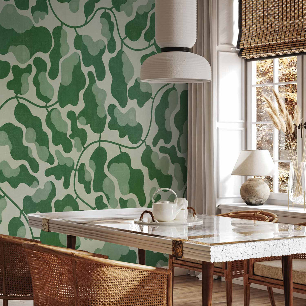 Green Labyrinth Line Art Leaves Wall Mural